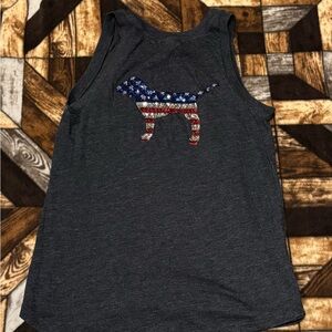 PINK Victoria's Secret Gray Muscle Tee with Patriotic Dog Design